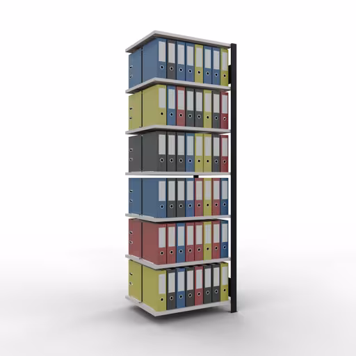 Produktbild Nr 12 des Artikels Anbauregal, Büro-Fachbodenregal Stecksystem MULTIplus150, 2300 x 750 x 600 mm (HxBxT), 7 Fachböden, Längenriegel, mit Mittelanschlag, schwarz/lichtgrau Abbildung Nr 12 des Artikels Anbauregal, Büro-Fachbodenregal Stecksystem MULTIplus150, 2300 x 750 x 600 mm (HxBxT), 7 Fachböden, Längenriegel, mit Mittelanschlag, schwarz/lichtgrau aus der Produktgruppe Büroregale von der Marke Schulte Lagertechnik