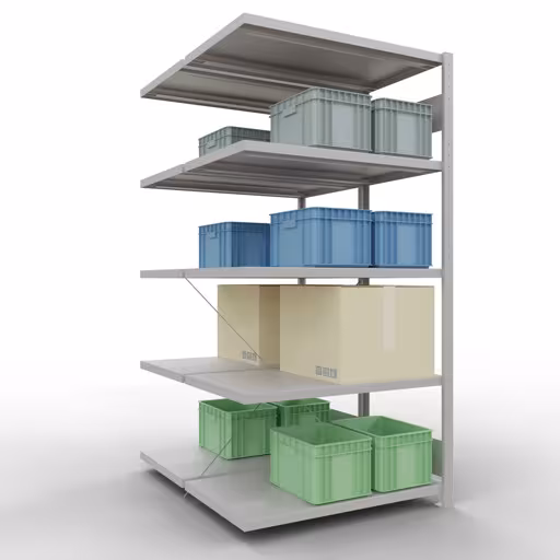 Image supplémentaire de l'article Tablette supplémentaire, tablette double, système d'étagères enfichables MULTIplus250, 2000 x 1000 x (2x600) mm, 2x5 tablettes, traverse, RAL 7035 gris clair Image supplémentaire de l'article, étagère double, système d'étagères MULTIplus250, 2000 x 1000 x (2x600) mm, 2x5 étagères, gris clair RAL 7035 à partir d'étagères doubles