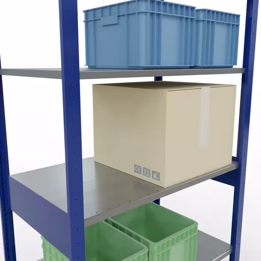 Image du produit n° 14 de l'article étagère de base, étagère, système enfichable MULTIplus85, 2500 x 1000 x 600 mm (HxLxP), 6 étagères, traverse, RAL 5010 bleu gentiane Figure n° 14 de l'article étagère de base, étagère, système enfichable MULTIplus85, 2500 x 1000 x 600 mm, 6 étagères, traverse, RAL 5010 bleu gentiane du groupe de produits système enfichable de la marque Schulte Lagertechnik