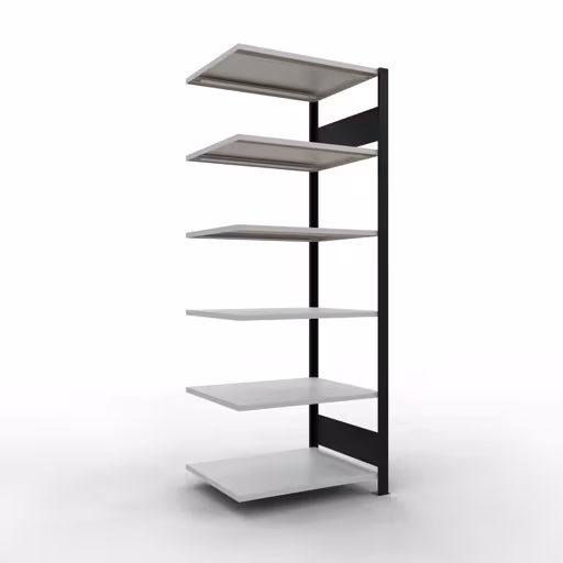 Rayonnage supplémentaire, étagère de bureau, système enfichable MULTIplus150, 2000 x 750 x 600 mm (HxLxP), 6 tablettes, barres de longueur, sans butée centrale, noir/gris clair, système enfichable, réf. 36063-S