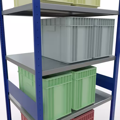 Figura n. 13 dell'articolo scaffale base, scaffale, sistema a innesto MULTIplus330, 3000 x 1000 x 800 mm (AxLxP), 7 ripiani, barre longitudinali, RAL 5010 blu genziana/zincato del gruppo di prodotti sistema a innesto della marca Schulte Lagertechnik
