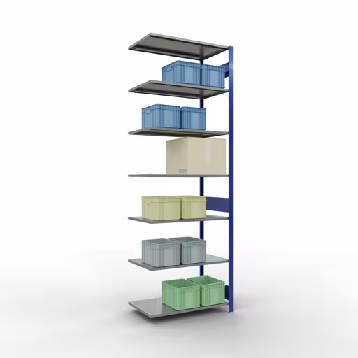 Scaffali componibili, scaffali, sistema a innesto MULTIplus150, 3000 x 1000 x 600 mm (AxLxP), 7 ripiani, barre longitudinali, RAL 5010 blu genziana/zincato della marca Schulte Lagertechnik della gamma sistemi a innesto