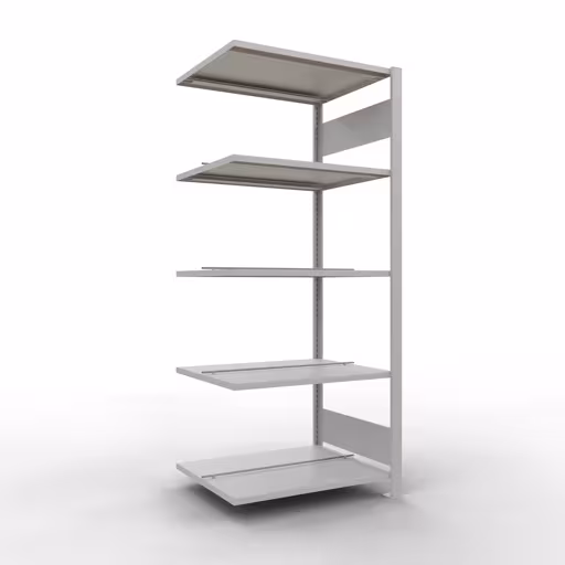 Scaffale aggiuntivo, scaffale per ufficio, sistema a innesto MULTIplus150, 1800 x 750 x 600 mm (AxLxP), 5 ripiani, barre longitudinali, con fermo centrale, grigio chiaro, sistema a innesto, articolo n. 36039