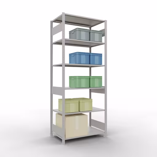 Scaffale base, scaffale, sistema a innesto MULTIplus150, 2500 x 1000 x 600 mm (AxLxP), 6 ripiani, barre longitudinali, RAL 7035 grigio chiaro con l'articolo n. 32661-LR Scaffale base, scaffale, sistema a innesto MULTIplus150, 2500 x 1000 x 600 mm (AxLxP), 6 ripiani, barre longitudinali, RAL 7035 grigio chiaro di Schulte Lagertechnik della categoria Sistemi a innesto