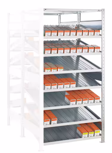 Étagère supplémentaire, étagère Kanban double MULTIplus150, 2000 x 1300 x 2x800 mm (HxLxP), galvanisée, 2x(7+1) étagères, avec séparateurs et guides latéraux, étagères Kanban, réf. 13653-130