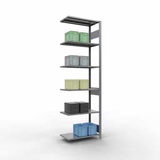 Scaffali aggiuntivi, scaffali, sistema a innesto MULTIplus150, 2500 x 750 x 400 mm (AxLxP), 6 ripiani, barre longitudinali, zincato con l'articolo n. 12746-75-LR Scaffali aggiuntivi, scaffali, sistema a innesto MULTIplus150, 2500 x 750 x 400 mm (AxLxP), 6 ripiani, barre longitudinali, zincato di Schulte Lagertechnik della categoria Sistemi a innesto