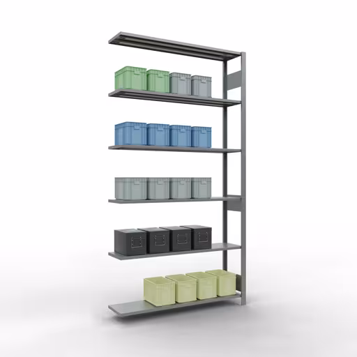 Scaffali componibili, scaffali, sistema a innesto MULTIplus150, 2500 x 1300 x 300 mm (AxLxP), 6 ripiani, barre longitudinali, zincato della categoria scaffali componibili con GTIN 4004514279750 Scaffali aggiuntivi, scaffali, sistema a innesto MULTIplus150, 2500 x 1300 x 300 mm (AxLxP), 6 ripiani, barre longitudinali, zincato della marca Schulte Lagertechnik dalla gamma di prodotti dei sistemi a innesto