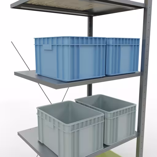 Une autre vue de l'article Étagère complémentaire, étagère à étagères, système enfichable MULTIplus150, 2000 x 750 x 600 mm, 5 étagères, traverse, galvanisée Une autre vue de l'article, étagère système enfichable pour étagères MULTIplus150, 2000 x 750 x 600 mm, 5 étagères, galvanisée de la catégorie système enfichable