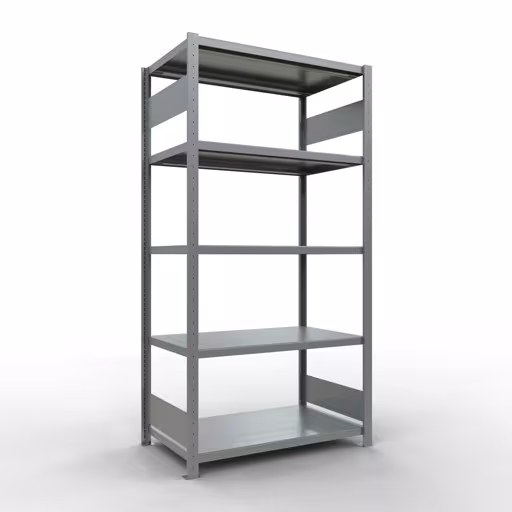 Ripiano base, ripiano, sistema a innesto MULTIplus250, 2000 x 1000 x 600 mm (AxLxP), 5 ripiani, barre longitudinali, zincato, ripiano base, articolo n. 12960-LR