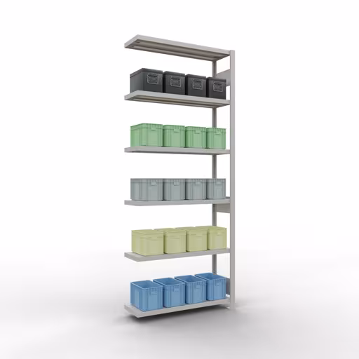 Figura n. 14 dell'articolo scaffale aggiuntivo, scaffale a scaffale, sistema a innesto MULTIplus250, 2500 x 1000 x 300 mm, 6 ripiani, RAL 7035 grigio chiaro del gruppo di prodotti sistema a innesto della marca Schulte Lagertechnik