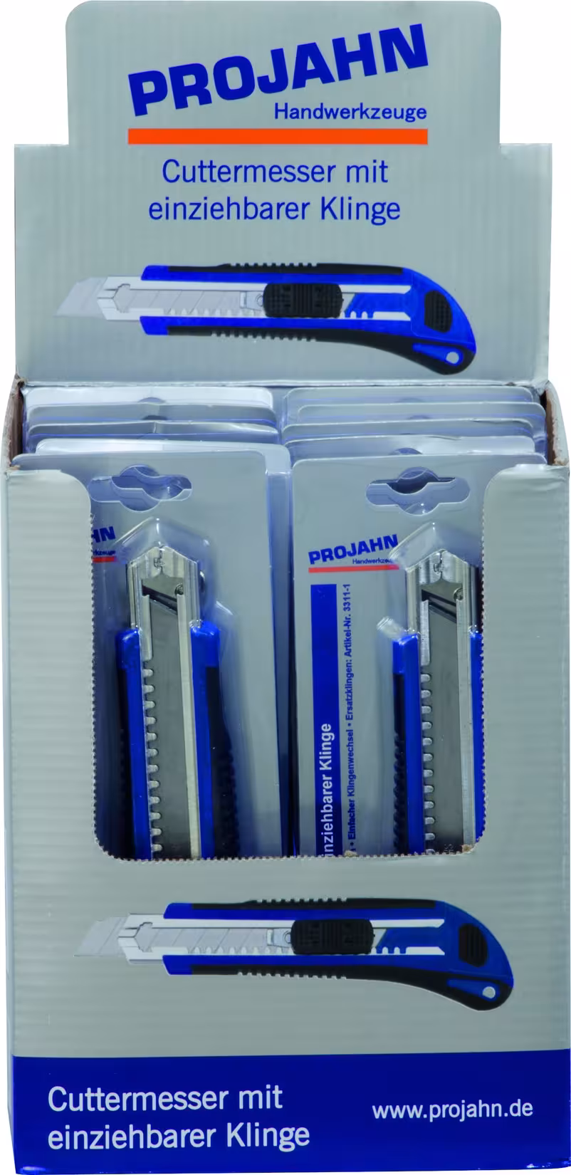 Display mit 12x Cuttermesser mit 18mm einziehbarer Klinge aus der Kategorie Schneiden, Reinigen, Schaben mit der GTIN 4000146331101 Cuttermesser von der Marke PROJAHN aus der Kategorie Schneiden, Reinigen, Schaben
