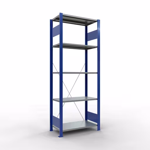 Scaffale base, scaffale, sistema a innesto MULTIplus150, 2000 x 750 x 400 mm (AxLxP), 5 ripiani, traversa, RAL 5010 blu genziana/zincato/zincato della marca Schulte Lagertechnik della gamma sistemi a innesto