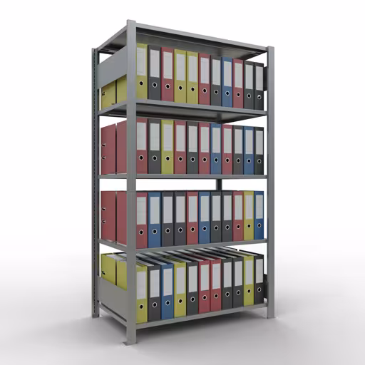 Produktbild Nr 13 des Artikels Grundregal, Büro-Fachbodenregal Stecksystem MULTIplus150, 1800 x 1000 x 600 mm (HxBxT), 5 Fachböden, Längenriegel, verzinkt, mit Mittelanschlag Abbildung Nr 13 des Artikels Grundregal, Büro-Fachbodenregal Stecksystem MULTIplus150, 1800 x 1000 x 600 mm (HxBxT), 5 Fachböden, Längenriegel, verzinkt, mit Mittelanschlag aus der Produktgruppe Büroregale von der Marke Schulte Lagertechnik