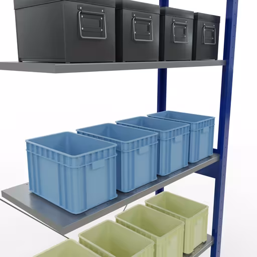 Image du produit n° 15 de l'article Rayonnage complémentaire, rayonnage à étagères, système enfichable MULTIplus85, 2500 x 1000 x 400 mm (HxLxP), 6 étagères, traverse, RAL 5010 bleu gentiane Figure n° 15 de l'article étagère complémentaire, étagère à étagères, système enfichable MULTIplus85, 2500 x 1000 x 400 mm, 6 étagères, traverse, RAL 5010 bleu gentiane du groupe de produits système enfichable de la marque Schulte Lagertechnik