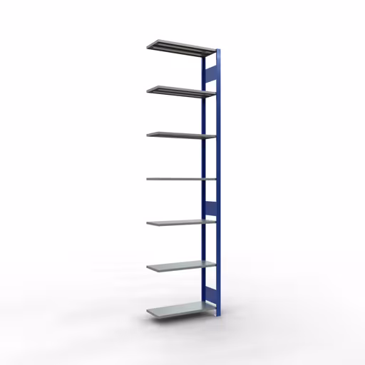 Étagère supplémentaire, étagère, système enfichable MULTIplus150, 3000 x 750 x 300 mm (HxLxP), 7 étagères, barre de longueur, RAL 5010 bleu gentiane/galvanisé/galvanisé, étagère supplémentaire, réf. 12737-75-LR-B