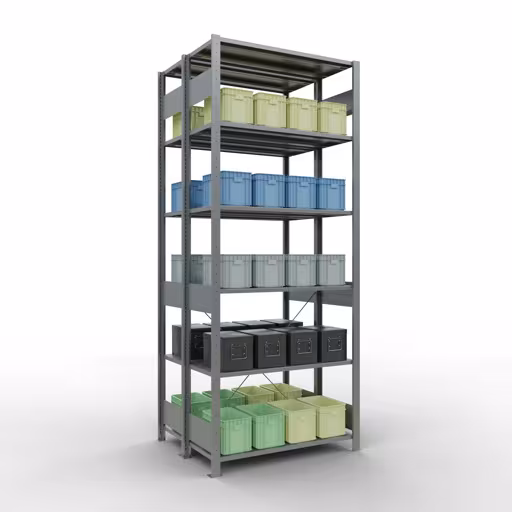 Figure n° 12 de l'article étagère de base, étagère double, système d'étagères enfichables MULTIplus150, 2500 x 1000 x (2x400) mm, 2x6 étagères, traverse, galvanisée du groupe de produits étagères de la marque Schulte Lagertechnik