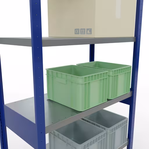 Figura n. 10 dell'articolo scaffale base, scaffale, sistema a innesto MULTIplus250, 2500 x 1000 x 500 mm (AxLxP), 6 ripiani, barre longitudinali, RAL 5010 blu genziana/zincato del gruppo di prodotti sistema a innesto della marca Schulte Lagertechnik