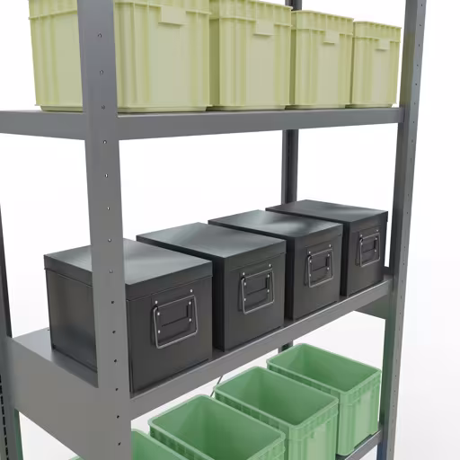 Scaffale base, scaffale, sistema a innesto MULTIplus250, 2500 x 1000 x 400 mm (AxLxP), 6 ripiani, traversa, zincato con articolo n. 12941 Scaffale base, scaffale, sistema a innesto MULTIplus250, 2500 x 1000 x 400 mm (AxLxP), 6 ripiani, traversa, zincato di Schulte Lagertechnik della categoria Sistema a innesto