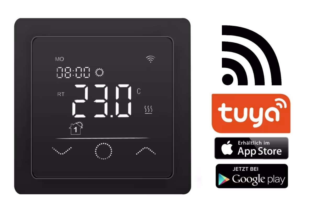 Immagine aggiuntiva dell'articolo Regolatore di temperatura HoWaTech WLAN Touch 750 nero | per riscaldamento a pavimento elettrico | App tuya per il controllo e l'impianto elettrico del riscaldamento a pavimento