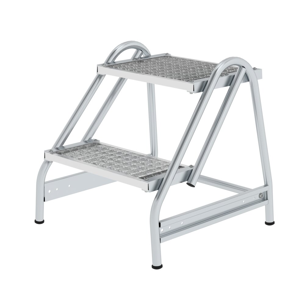 Plateforme de travail Munk, accessible d'un seul côté, caillebotis en acier, 2 marches, par Günzburger Steigtechnik Plateforme de travail Munk, accessible d'un seul côté, caillebotis en acier, de la catégorie escaliers plateformes, référence 050053