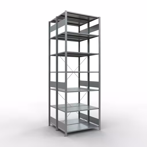 Étagère de base, étagère double, système d'étagères MULTIplus150, 3000 x 1000 x (2x1000) mm (HxLxP), 2x7 étagères, traverse, galvanisé de Schulte Lagertechnik Étagère de base, étagère double, système d'étagères MULTIplus150, 3000 x 1000 x (2x1000) mm (HxLxP), 2x7 étagères, traverse, galvanisé, étagères doubles, réf. 13752