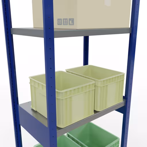 Immagine del prodotto n. 12 dell'articolo scaffale base, scaffale, sistema a innesto MULTIplus250, 3000 x 750 x 500 mm, 7 ripiani, barre longitudinali, RAL 5010 blu genziana/zincato/zincato Figura n. 12 dell'articolo scaffale base, sistema a innesto per scaffale MULTIplus250, 3000 x 750 x 500 mm, 7 ripiani, RAL 5010 blu genziana/zincato/zincato del gruppo di prodotti sistema a innesto della marca Schulte Lagertechnik