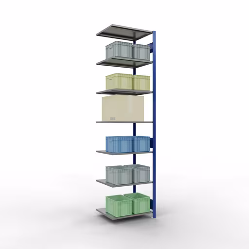 Rayonnage supplémentaire, étagère, système enfichable MULTIplus150, 3000 x 750 x 600 mm, 7 étagères, barres de longueur, RAL 5010 bleu gentiane/galvanisé/galvanisé de la catégorie des étagères supplémentaires avec le GTIN 4004514281197 Rayonnage supplémentaire, étagère, système enfichable MULTIplus150, 3000 x 750 x 600 mm, 7 étagères, RAL 5010 bleu gentiane/galvanisé/galvanisé de la marque Schulte Lagertechnik de la gamme de produits du système enfichable