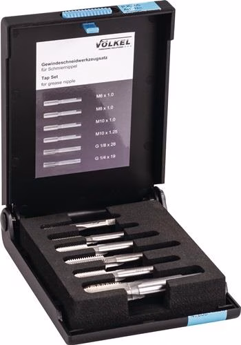 Coffret d'outils de filetage M6-M10/G1/4-G1/8 pouce HSS-G 6 pièces VÖLKEL de la marque Völkel Jeu d'outils de filetage M6-M10/G1/4-G1/8 pouce HSS-G 6 pièces VÖLKEL de la catégorie filetage avec la référence 4000867154
