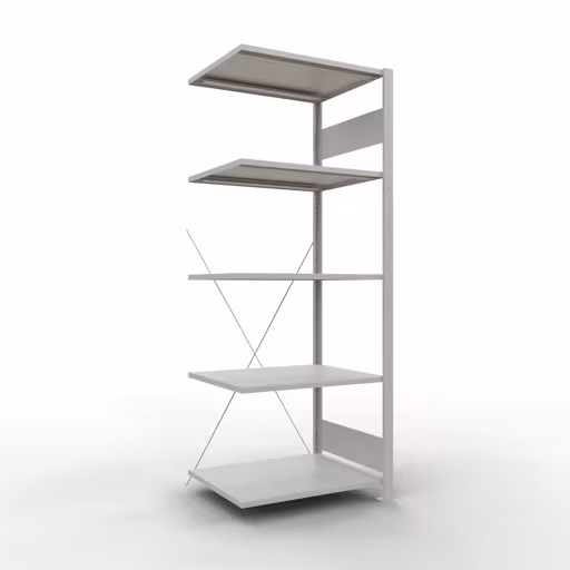Rayonnage supplémentaire, rayonnage à étagères, système enfichable MULTIplus150, 2000 x 750 x 600 mm, 5 étagères, traverse, gris clair RAL 7035 de Schulte Lagertechnik avec le numéro d'article : 32665-75