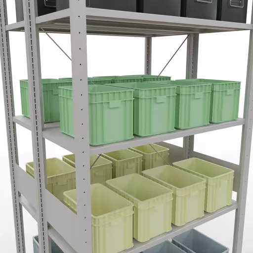 Figure n° 7 de l'article étagère de base, étagère double, système d'étagères enfichables MULTIplus150, 3000 x 1000 x (2x800) mm, 2x7 étagères, RAL 7035 gris clair du groupe de produits étagères de Schulte Lagertechnik