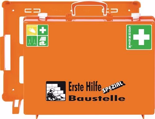 Kit di pronto soccorso per uso professionale, specifico per cantieri edili, dimensioni approssimative 400 x 300 x 150 mm, colore arancione, marca Söhngen. Kit di pronto soccorso per uso professionale, specifico per cantieri edili, dimensioni approssimative 400 x 300 x 150 mm, colore arancione, della categoria Söhngen con codice articolo 4000386036