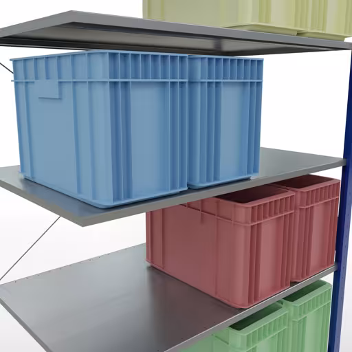 Une autre vue de l'article Rayonnage rapporté, rayonnage à étagères, système enfichable MULTIplus150, 3000 x 1300 x 800 mm (HxLxP), 7 étagères, traverse, RAL 5010 bleu gentiane/galvanisé Une autre vue de l'article Étagère rapportée, étagère système enfichable MULTIplus150, 3000 x 1300 x 800 mm, 7 étagères, RAL 5010 bleu gentiane/galvanisé de la catégorie système enfichable