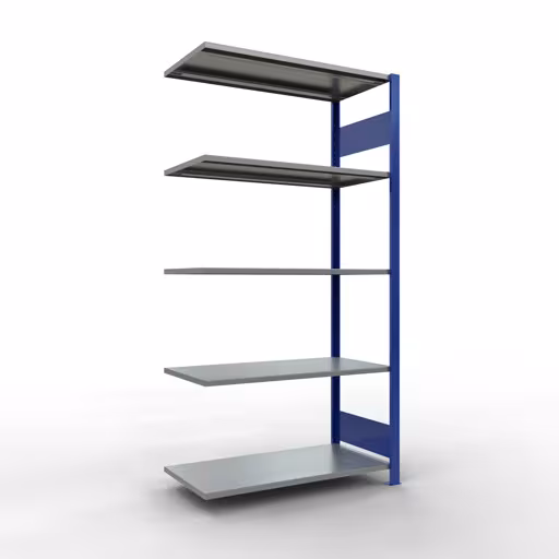 Scaffali aggiuntivi, scaffali, sistema a innesto MULTIplus85, 2000 x 1000 x 500 mm (AxLxP), 5 ripiani, barre longitudinali, RAL 5010 blu genziana di Schulte Lagertechnik Scaffale aggiuntivo, scaffale, sistema a innesto MULTIplus85, 2000 x 1000 x 500 mm (AxLxP), 5 ripiani, barra longitudinale, RAL 5010 blu genziana, ripiano aggiuntivo, articolo n. 13155-LR-B