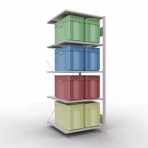 Rayonnage supplémentaire, rayonnage, système enfichable MULTIplus150, 2000 x 750 x 800 mm (HxLxP), 5 tablettes, traverse, RAL 7035 gris clair avec le numéro d'article 110001. 32685-75 Rayonnage supplémentaire, étagère, système enfichable MULTIplus150, 2000 x 750 x 800 mm, 5 étagères, gris clair RAL 7035 de Schulte Lagertechnik de la catégorie des systèmes enfichables