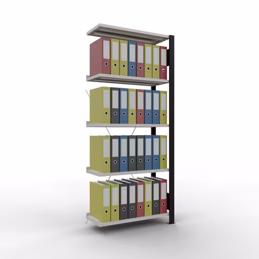 Étagère supplémentaire, étagère de bureau, système enfichable MULTIplus85, 1800 x 750 x 300 mm, 5 étagères, avec bande de butée, noir/gris clair de la marque Schulte Lagertechnik de la gamme d'étagères de bureau