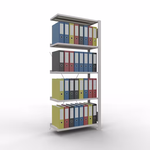 Produktbild Nr 13 des Artikels Anbauregal, Büro-Fachbodenregal Stecksystem MULTIplus85, 1800 x 750 x 300 mm (HxBxT), 5 Fachböden, Kreuzstrebe, mit Anschlagleiste, lichtgrau Abbildung Nr 13 des Artikels Anbauregal, Büro-Fachbodenregal Stecksystem MULTIplus85, 1800 x 750 x 300 mm (HxBxT), 5 Fachböden, Kreuzstrebe, mit Anschlagleiste, lichtgrau aus der Produktgruppe Büroregale von der Marke Schulte Lagertechnik