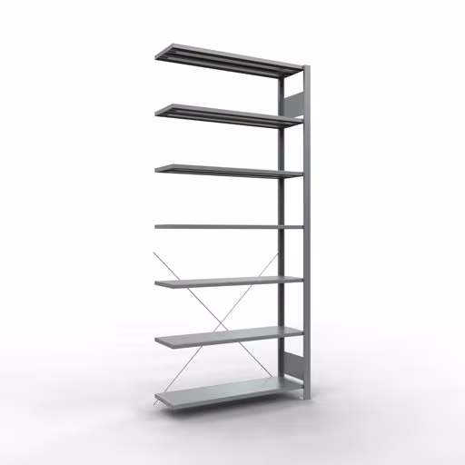 Scaffale aggiuntivo, scaffale per ufficio, sistema a innesto MULTIplus85, 2300 x 1000 x 300 mm (AxLxP), 7 ripiani, traversa, zincato, senza barra di arresto, sistema a innesto, articolo n. 17734