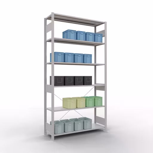 Représentation supplémentaire de l'article système enfichable étagère de base 2500x1300x400 mm, type 150 kg, gris clair à partir de l'étagère de base