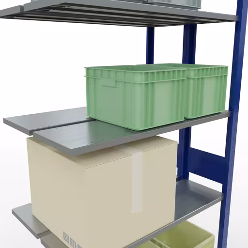 Étagère supplémentaire, étagère double, système d'étagères MULTIplus150, 3000 x 1000 x (2x300) mm (HxLxP), 2x7 étagères, barres de longueur, RAL 5010 bleu gentiane de la catégorie étagères doubles avec le GTIN 4058255012626 Étagères supplémentaires, étagères doubles, système d'étagères MULTIplus150, 3000 x 1000 x (2x300) mm, 2x7 étagères, RAL 5010 bleu gentiane de la marque Schulte Lagertechnik de la gamme d'étagères