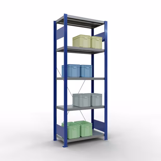 Scaffale base, scaffale, sistema a innesto MULTIplus250, 2000 x 750 x 400 mm (AxLxP), 5 ripiani, traversa, RAL 5010 blu genziana/zincato/zincato della marca Schulte Lagertechnik della gamma sistemi a innesto