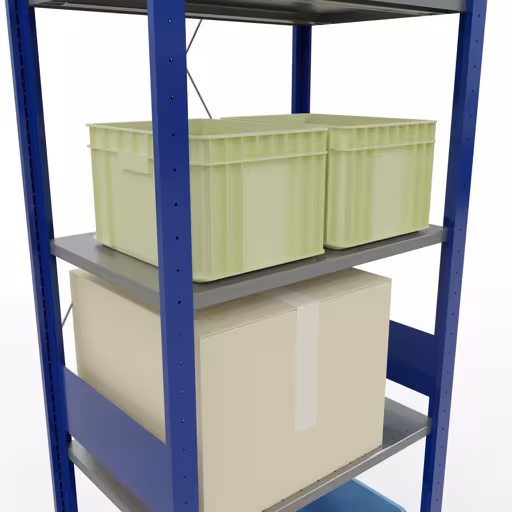 Étagère de base, étagère, système enfichable MULTIplus150, 3000 x 750 x 500 mm, 7 étagères, traverse, RAL 5010 bleu gentiane/galvanisé/galvanisé de Schulte Lagertechnik avec le numéro d'article. 12752-75-B
