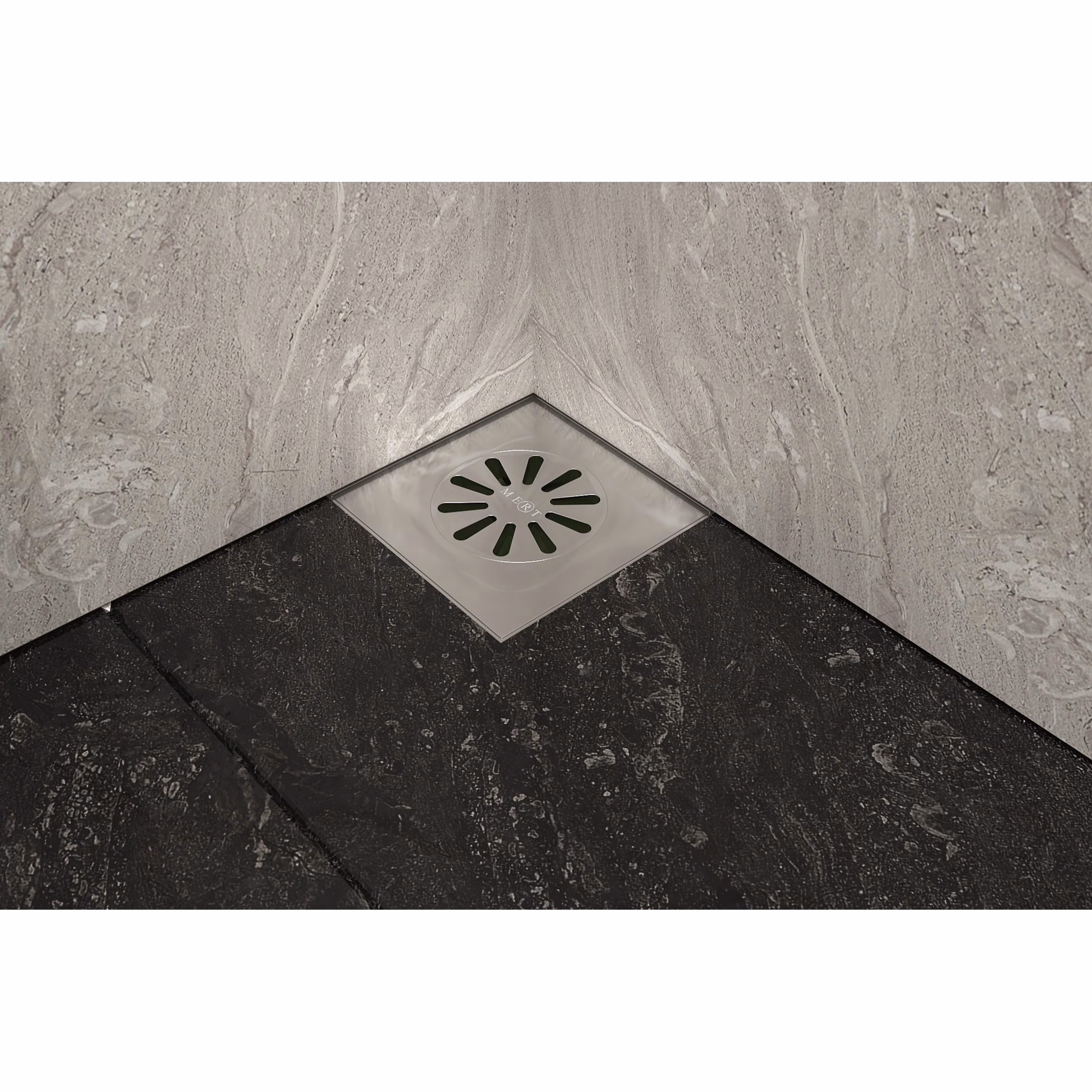 Siphon de sol MERT HK-SERIE complet en acier inoxydable avec grille, 100x100 mm, vertical