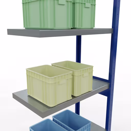 Produktbild Nr 14 des Artikels Anbauregal, Fachbodenregal Stecksystem MULTIplus250, 2500 x 750 x 400 mm (HxBxT), 6 Fachböden, Längenriegel, RAL 5010 enzianblau/verzinkt/verzinkt Abbildung Nr 14 des Artikels Anbauregal, Fachbodenregal Stecksystem MULTIplus250, 2500 x 750 x 400 mm (HxBxT), 6 Fachböden, Längenriegel, RAL 5010 enzianblau/verzinkt/verzinkt aus der Produktgruppe Stecksystem von der Marke Schulte Lagertechnik