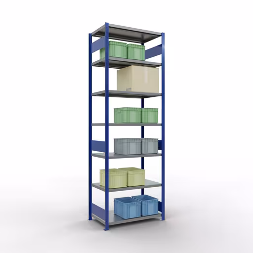 Image du produit n° 13 de l'article étagère de base, étagère, système enfichable MULTIplus330, 3000 x 1000 x 600 mm, 7 étagères, barre de longueur, RAL 5010 bleu gentiane/galvanisé Figure n° 13 de l'article étagère de base, étagère, système enfichable MULTIplus330, 3000 x 1000 x 600 mm, 7 étagères, RAL 5010 bleu gentiane/galvanisé du groupe de produits système enfichable de Schulte Lagertechnik