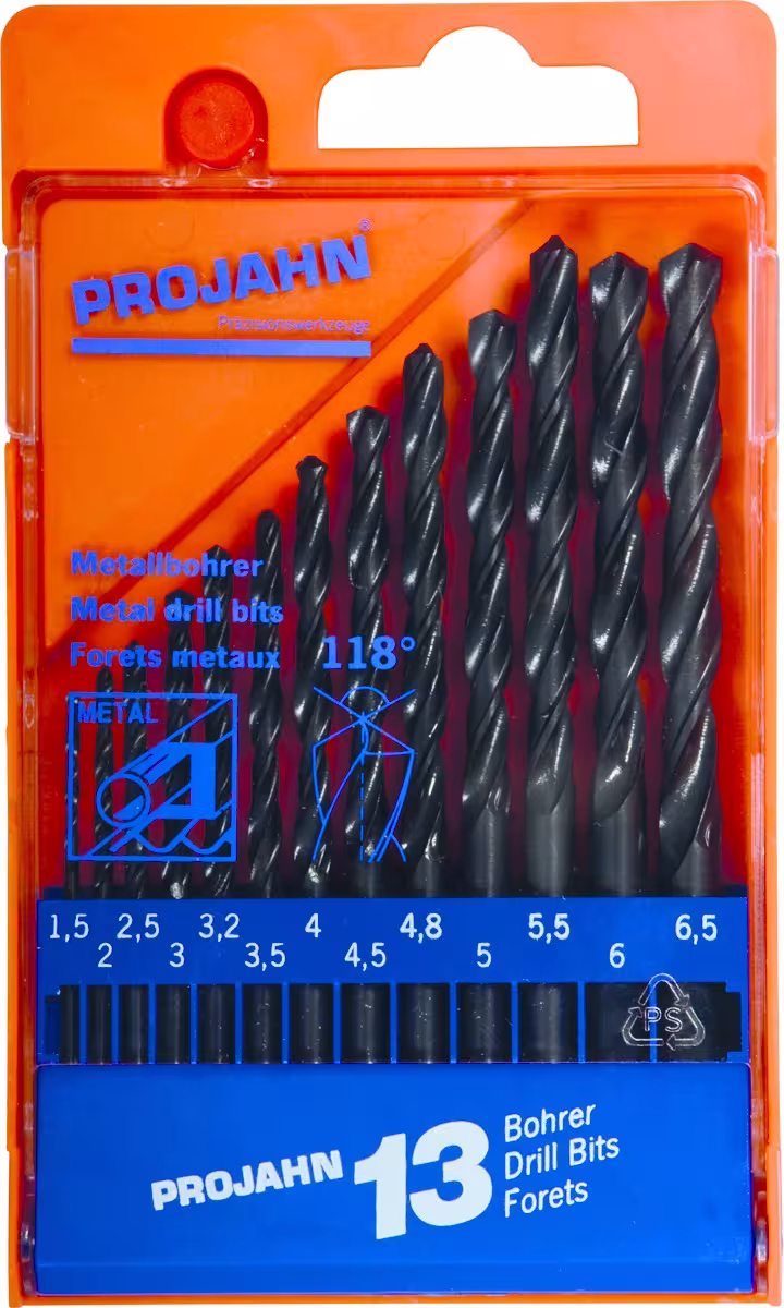Cassette en plastique HSS 13 pièces 1,5-6,5/0,5 + 3,2 +4,8, perceuse, réf. 67000