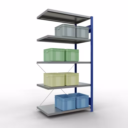 Immagine del prodotto n. 6 dell'articolo scaffale aggiuntivo, sistema a innesto per ripiani MULTIplus250, 2000 x 1000 x 600 mm, 5 ripiani, RAL 5010 blu genziana/zincato della gamma di prodotti per sistemi a innesto della marca Schulte Lagertechnik