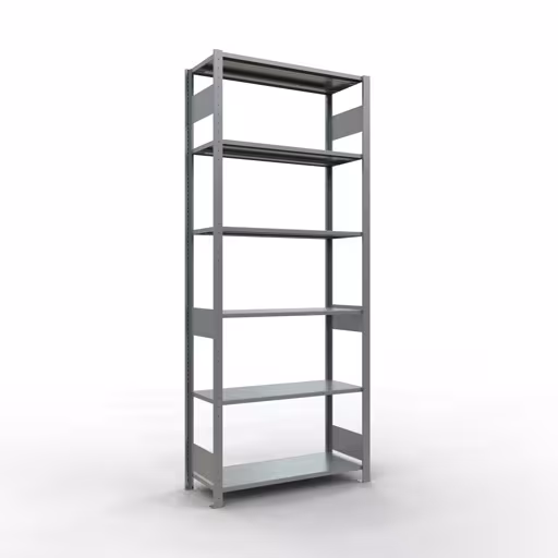 Rayonnage de base, rayonnage à étagères, système enfichable MULTIplus85, 2500 x 1000 x 400 mm (HxLxP), 6 étagères, barres de longueur, galvanisé de Schulte Lagertechnik Étagère de base, étagère, système enfichable MULTIplus85, 2500 x 1000 x 400 mm (HxLxP), 6 étagères, barres de longueur, galvanisées, étagère de base, réf. 13141-LR