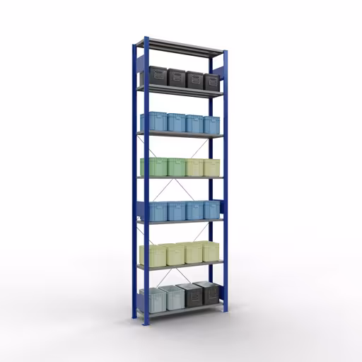 Scaffale base, scaffale, sistema a innesto MULTIplus150, 3000 x 1000 x 300 mm (AxLxP), 7 ripiani, traversa, RAL 5010/zincato di Schulte Lagertechnik con l'articolo n. 12732-B