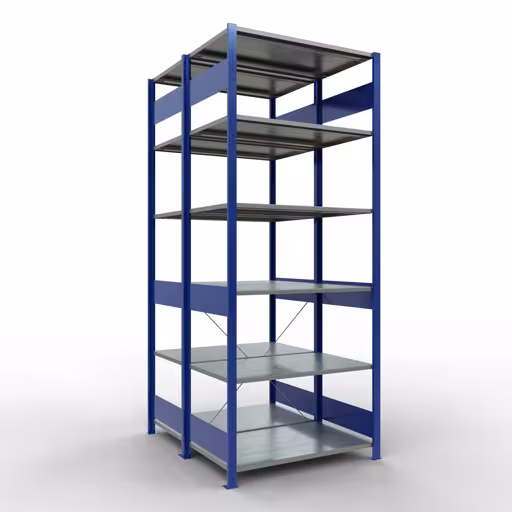 Scaffale base, scaffale doppio, sistema di scaffali MULTIplus150, 2500 x 1000 x (2x600) mm (AxLxP), 2x6 ripiani, traversa, RAL 5010 blu genziana di Schulte Lagertechnik con l'articolo n. 32761-B