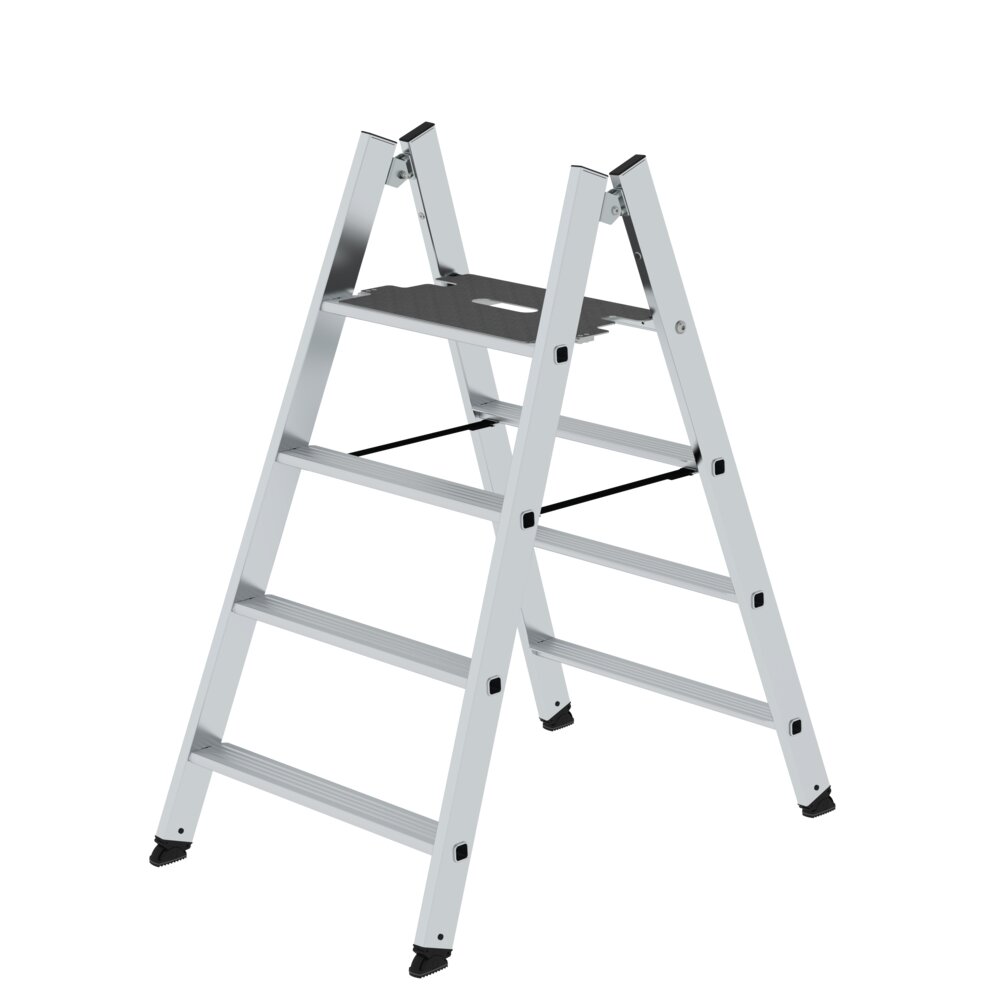 Escabeau pliant Munk, accessible des deux côtés, en aluminium naturel, de la catégorie « Escabeaux », référence 050184